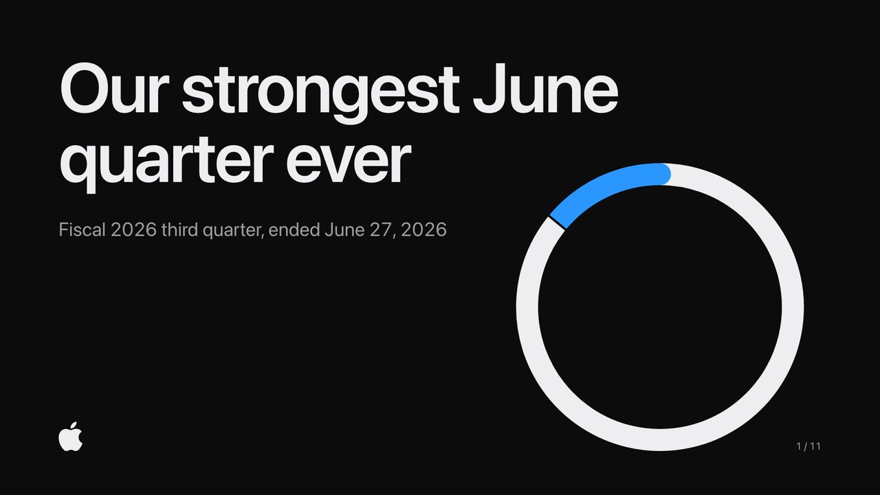 The first slide of the Apple quarterly update made by Design Superpowers